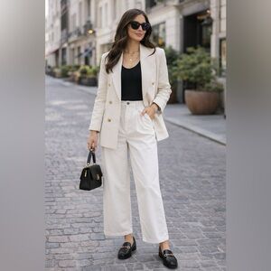 Banana Republic White Cropped Wide-Leg Jeans